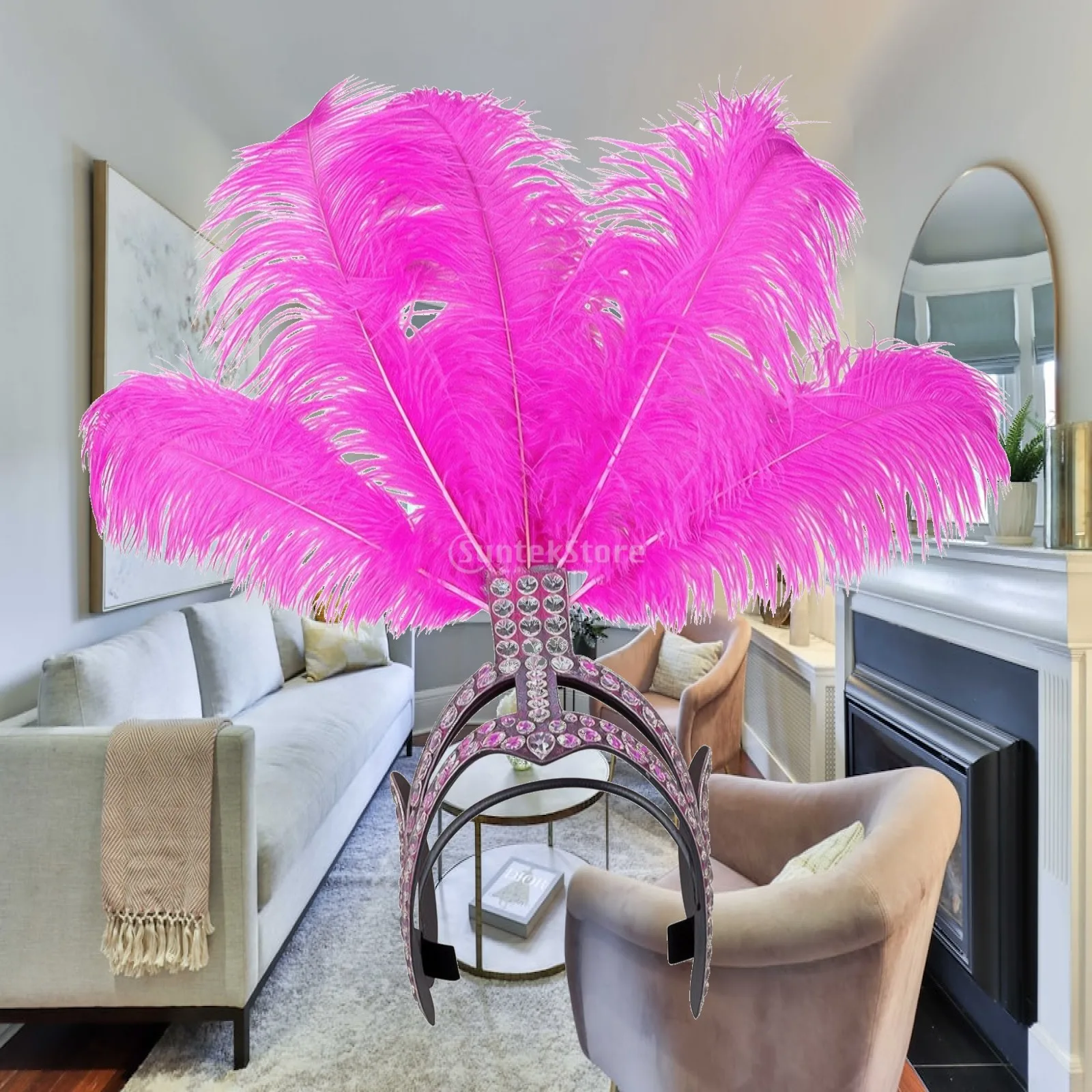 Feather Crown Hairband Rhinestone Decorated Vintage Party Headpiece for Women Foldable Metal Headband Formal Event Hair