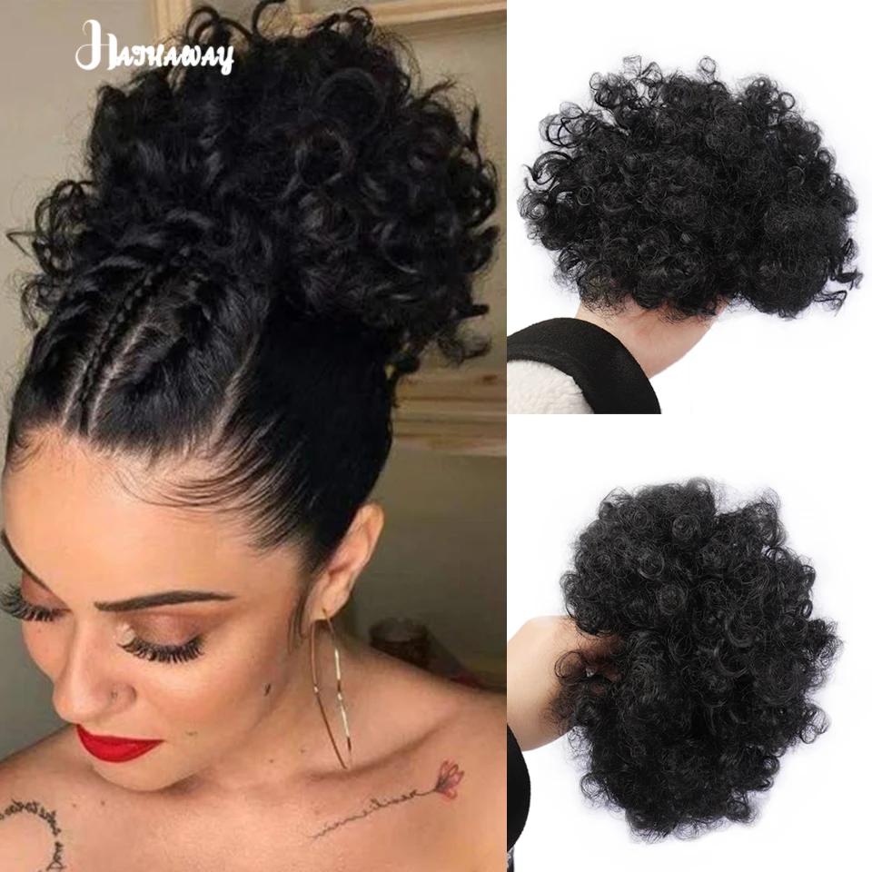 

Curly Chignon Wig Female Synthetic High Elastic Stretch Design Curly Fluffy Natural Black Daily Wig Chignon Daily Wear A Chignon