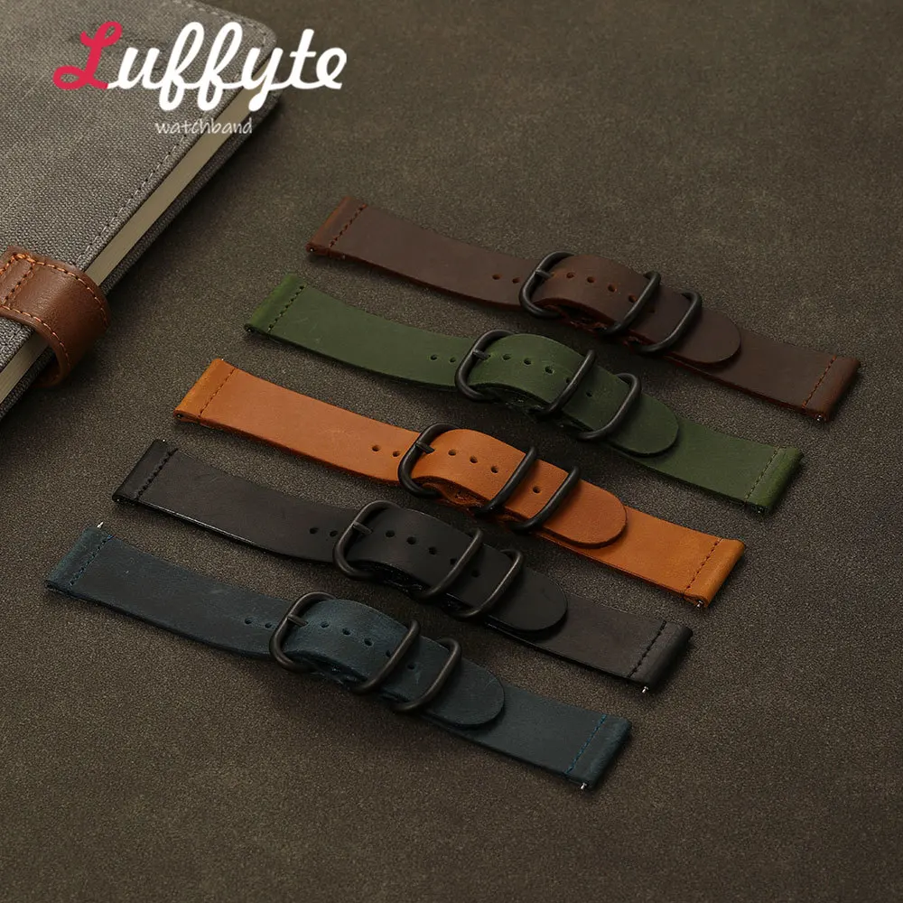 Schnellverschluss-Federsteg-Uhrenarmband aus Crazy-Horse-Leder für Herren, 20 mm, 22 mm, komfortables Ersatz-Uhrenarmband