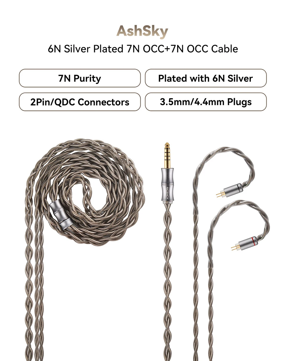 NICEHCK AshSky 6N Silver Plated 7N OCC+7N OCC Upgrad Cable Replaceable 0.78 2Pin/QDC for TANCHJIM MK4 Mystic 8 NX8 IEM