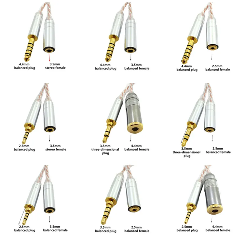 Adattatore cavo di conversione bilanciato HiFiman per cavo audio bilanciato HiFi ZX300A connettori jack stereo maschio femmina da 4,4/3,5/2,5 mm