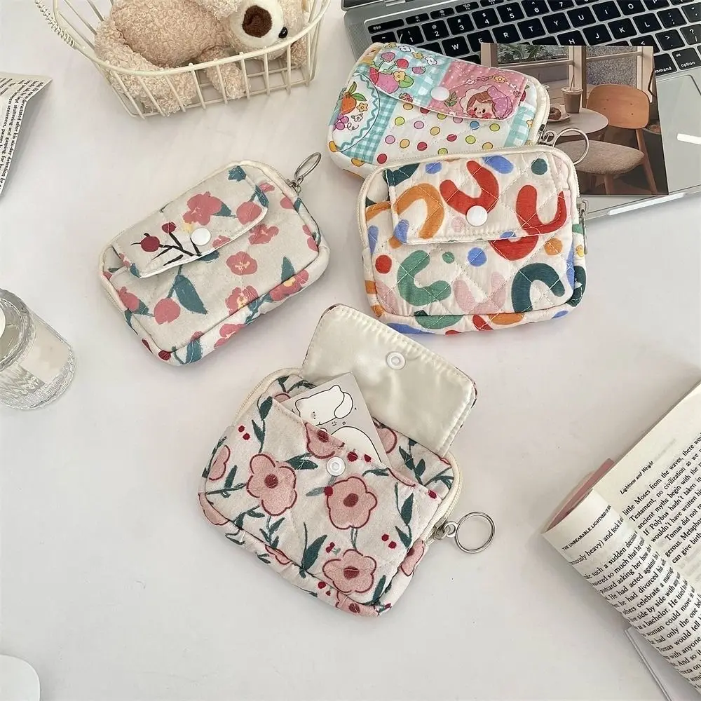 Fashion Cartoon Coin Purse Floral Multifunctional Quilted Cosmetic Bags Ladies Clutch Purse for Women