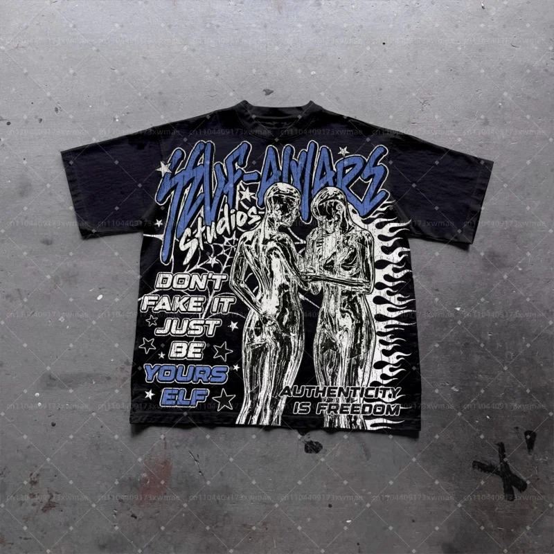 

Футболка с рисунком «Храбрый быть sobą» для мужчин и женщин с коротким рукавом в американском стиле хип-хоп Y2K, футболка с круглым вырезом