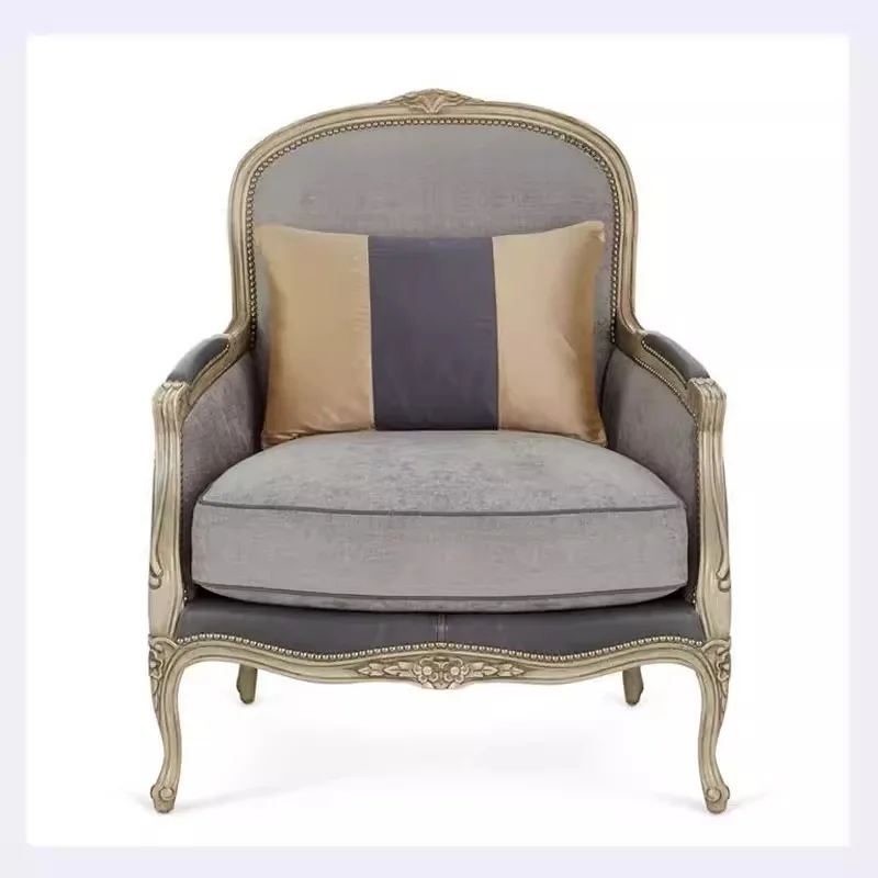 American solid wood carved fabric sofa chair fashion riveted tiger chair French neoclassical single hall reception chair