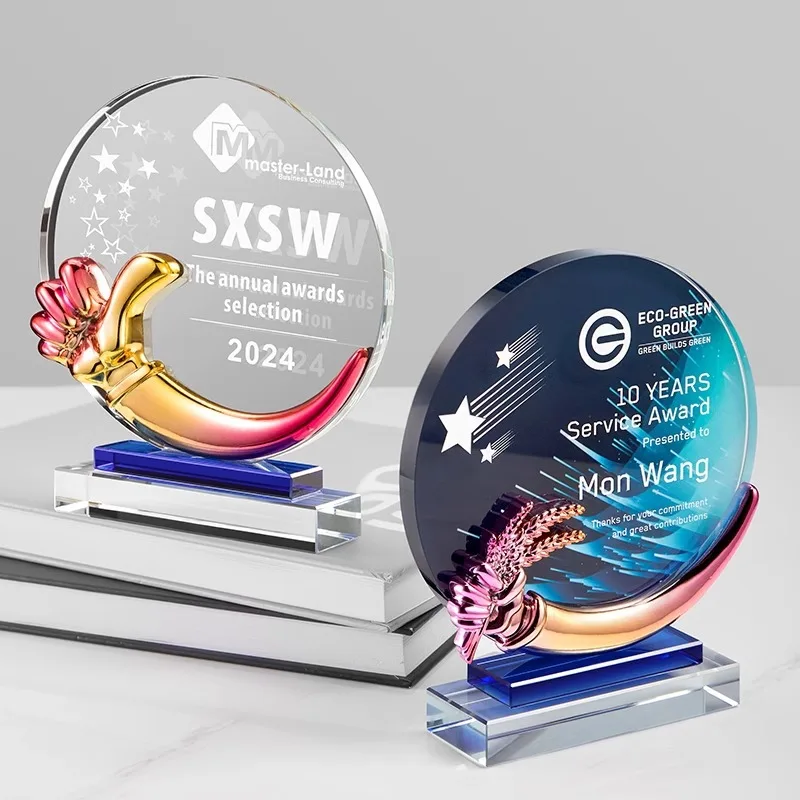 Customized creative color printing Crystal Trophy Sports Games Competition Medal Annual Awards Ceremory Commendation Souvenir