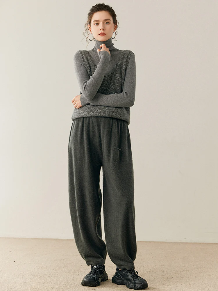 

MEETCC New Women's 100% Cashmere lantern pants Autumn Winter Casual Trousers Soft Warm Cashmere Knitted Pants Comfortable Pant