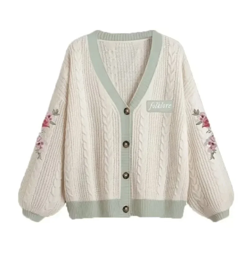 Betty's Garden Cardigan with Floral Embroidered Folklore Patch Cosy Knitted Sweater TS Cardigan Folklore Women TayTay Fan-made