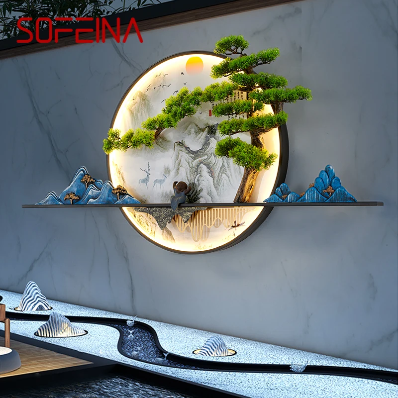 

SOFEINA Solar Outdoor Mural Lamp Creative Pine Circular Landscape Waterproof Mural Outdoor Villa Courtyard Decoration Painting