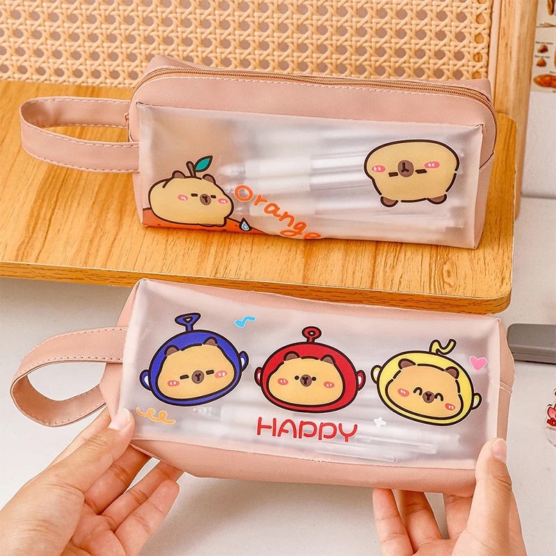 Semplice borsa per penna Kawaii Cartoon Cute Capybara astuccio per matite borsa per cancelleria portatile astuccio impermeabile di grande capacità regali