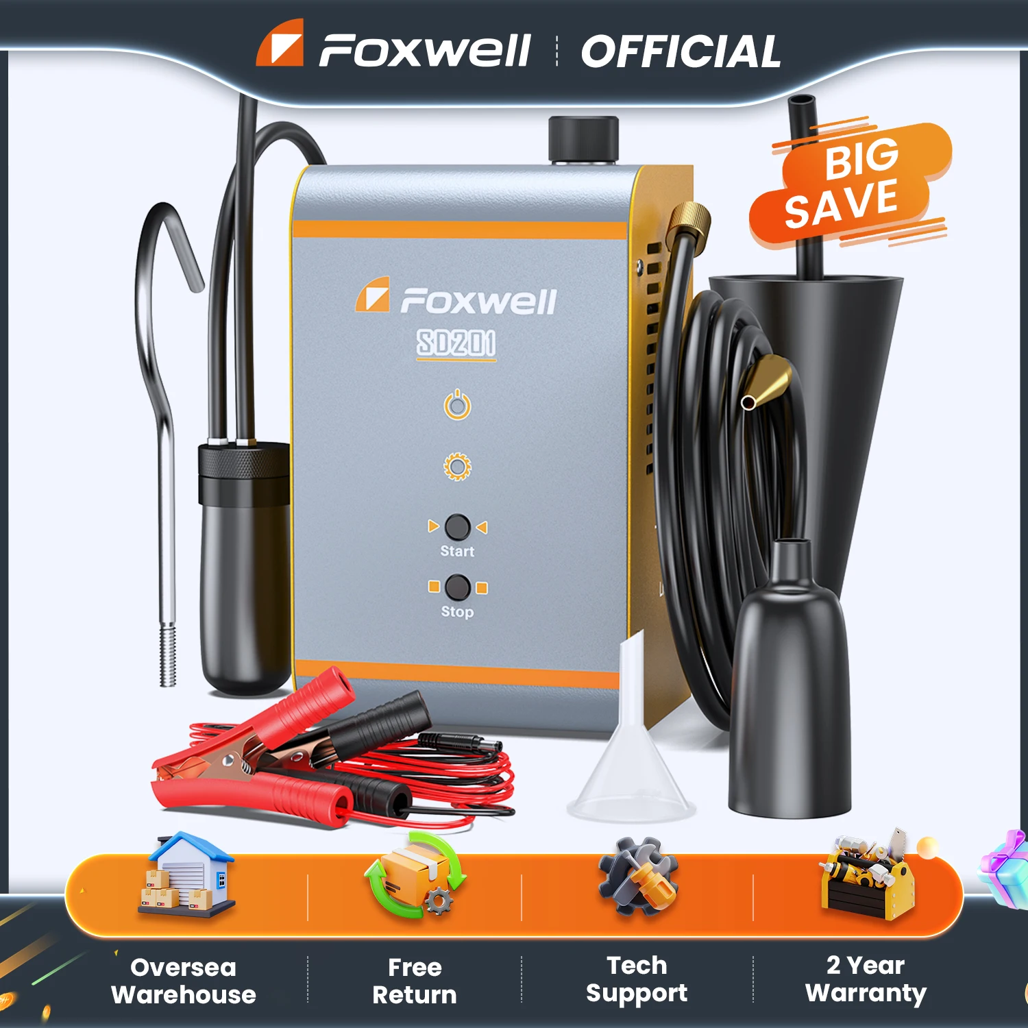 FOXWELL SD201 Automotive Smoke Machine Built-in Air Compressor EVAP Vacuum Exhaust Pipe Diagnostic Tester Smoke Leak Detector