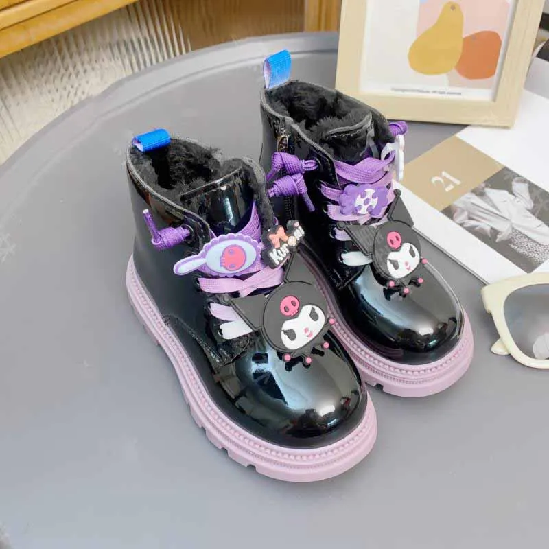 Kawaii Sanrio Anime Doc Martens Cute Kids Kuromi Cartoon Fashion Lovely and Versatile Fleece Warm Short Boots Gifts for Girls