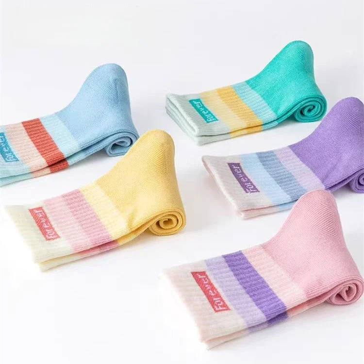 5 Paar Mädchensocken in Regenbogenfarben, 1–12 Jahre, Kinder-Wadensocken, weiche Baumwollsocken – Detail 5