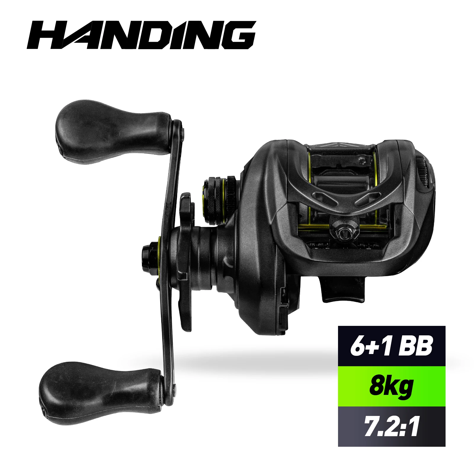 HANDING-M1-Baitcasting Reel, 8kg Max Drag, Low Profile Reels, 6 + 1 Stainless Steel BB, 7.2:1 Gear Ratio, Salt and Fresh Water