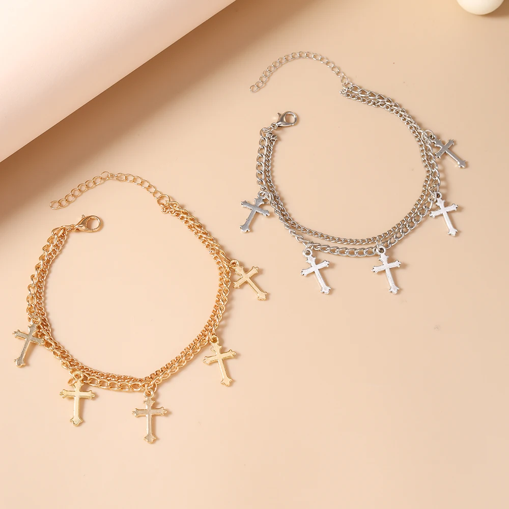 Aihua Boho Goldfarbenes Kleines Kreuz-Armband für Frauen Modischer Urlaubs- und Party-Schmuck Geschenke – Detail 2