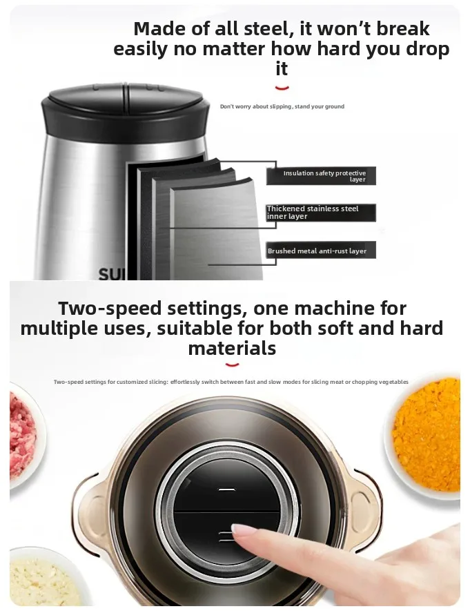 Electric Meat Grinder 300W 2L Stainless Steel Blades Multifunctional Chopper for Meat Vegetables