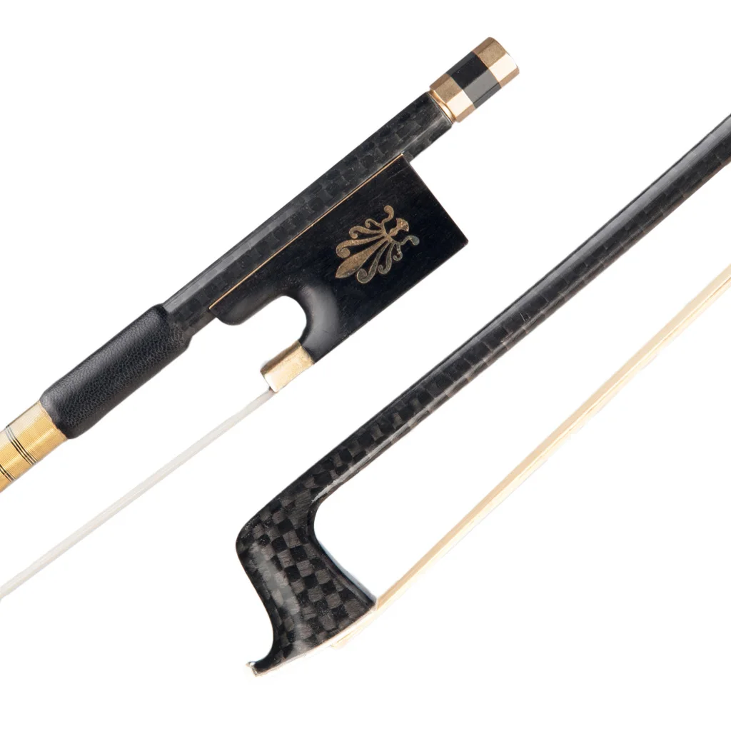 4/4 Size Violin Fiddle Bow Grid Carbon Fiber Round Stick Ebony Frog Horsetail Hair Well Balanced Fast Response