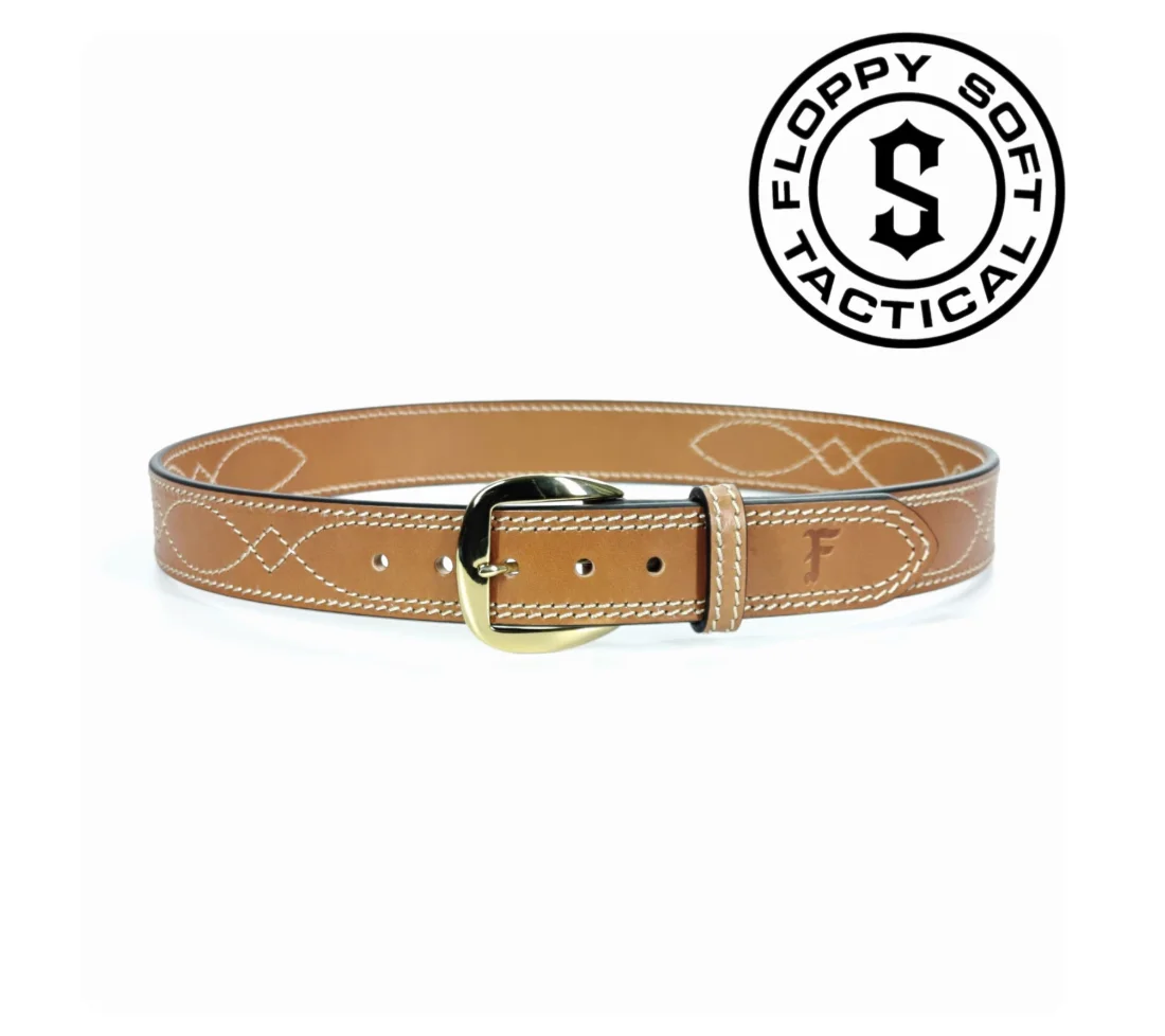 Tactical Western Cowboy Leather Belt - Handmade Stitched Brass Buckle Durable Waist Belt for Daily & Outdoor