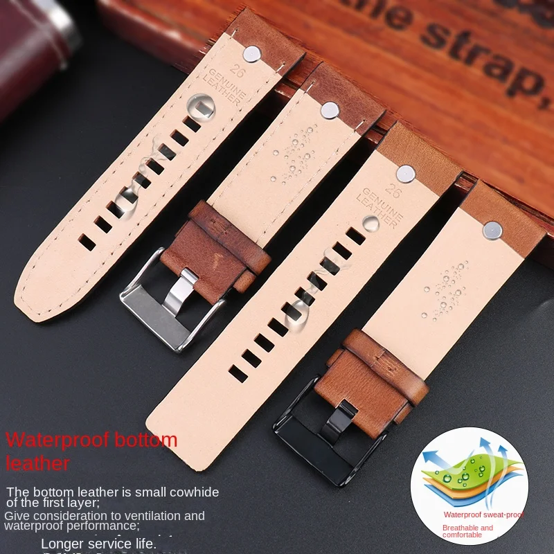 For Diesel watch band DZ7413 DZ4318 DZ4343 DZ4323 DZ4476 vintage Genuine leather Retro brown strap men accessories 24mm 26mm 28m