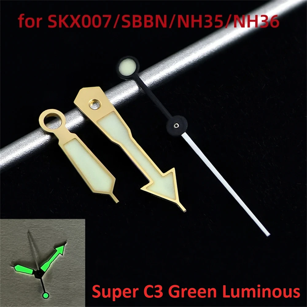 

for SKX007 Watch Hands for NH35/NH36/SBBN Movement Japan Super C3 Green Luminous Watches Pointer Watch Diy Parts