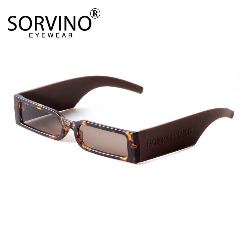 SORVINO Luxury Rectangle Fashion Sunglasses Men Hip Hop Vintage Design Leopard Sun Glasses Small Frame Personality UV400 Eyewear