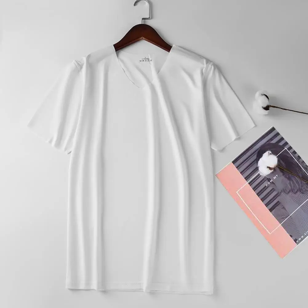 Stylish Men T-shirt Ice Silk Summer Casual Tee Shirt Top M to 4XL Solid Color Male T-shirt Sports Wear
