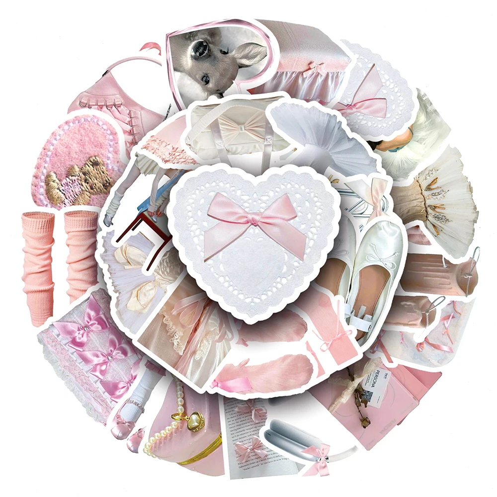 10/30/50pcs INS Pink Ballet Style Art Stickers Cute Aesthetic Graffiti Decals DIY Luggage Phone Scrapbook Kawaii Sticker Decor