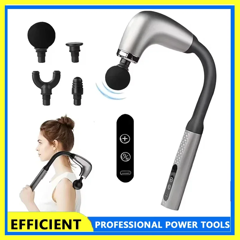 

Fascia Gun with Extended Handle and Elbow for Self-assist Massage of the Upper and Lower Back Muscle Relaxation and Massage Done