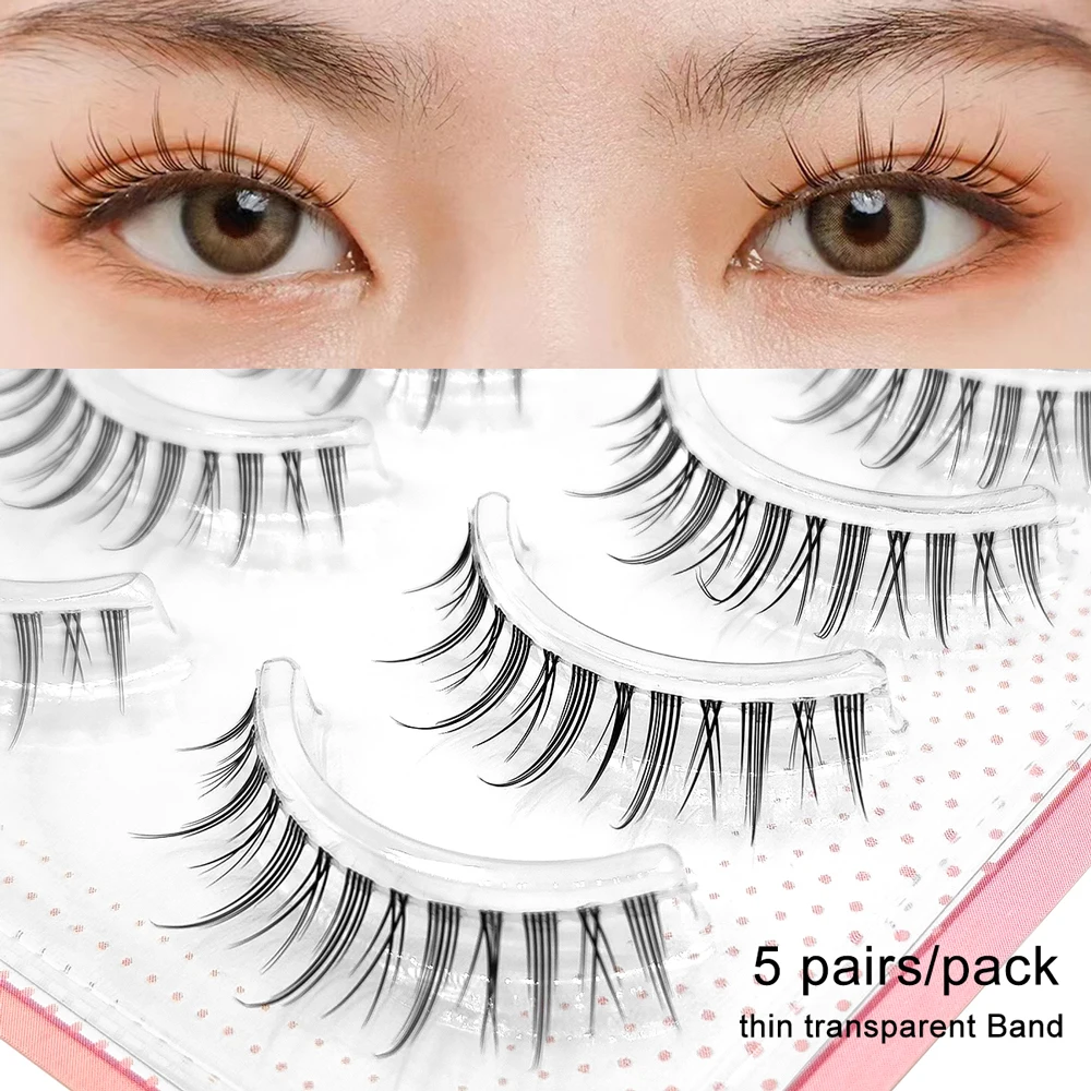 Yelix Manga Lashes 5 paia Ciglia naturali morbide 0.07C Forma A/M Spikes Lashes Strip Cluster Estensioni delle ciglia Trucco coreano