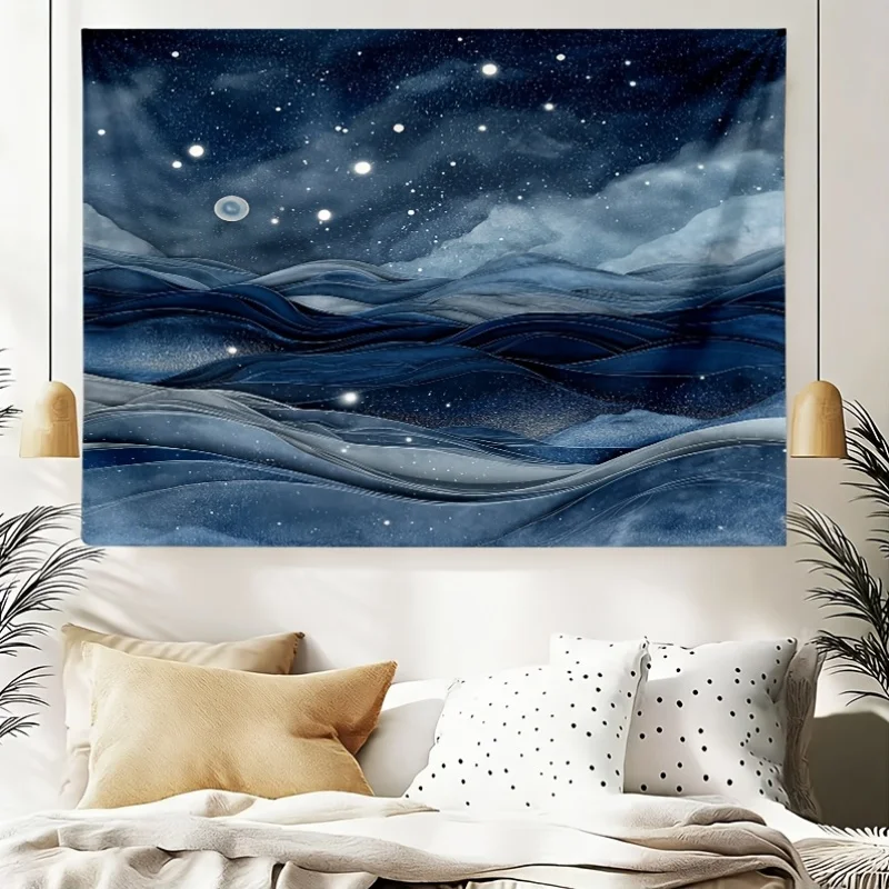 Cosmic Galaxy Night Sky Tapestry Wall Hanging Nebula Mountain View Abstract Celestial Decor for Bedroom Living Room Bohemian Hom