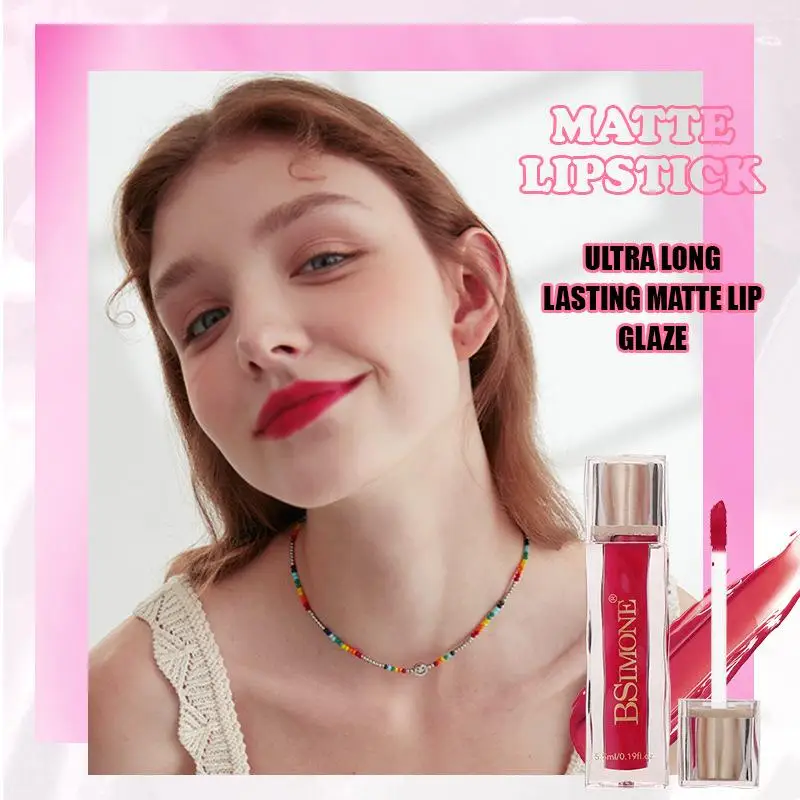 BSIMONE Velvet Matte Lip Gloss Liquid Lipstick Waterproof Lip Gloss Long Lasting Sexy Lip Makeup Women Beauty Red Non Stick Cup