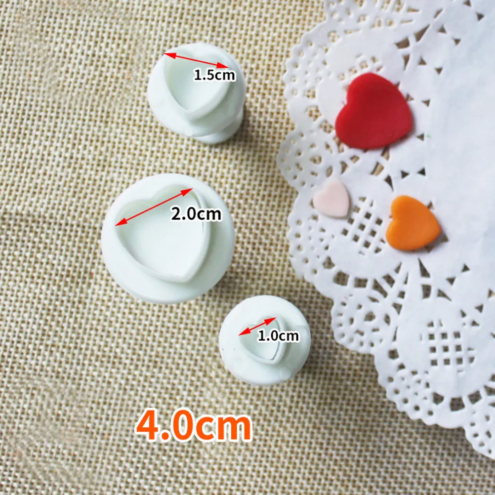3Pcs Heart Shaped Plastic Plunger Mold for DIY Baking Cookie Dough Sugar Paste Marzipan Petal Paste Craft Clay Fondant Cake