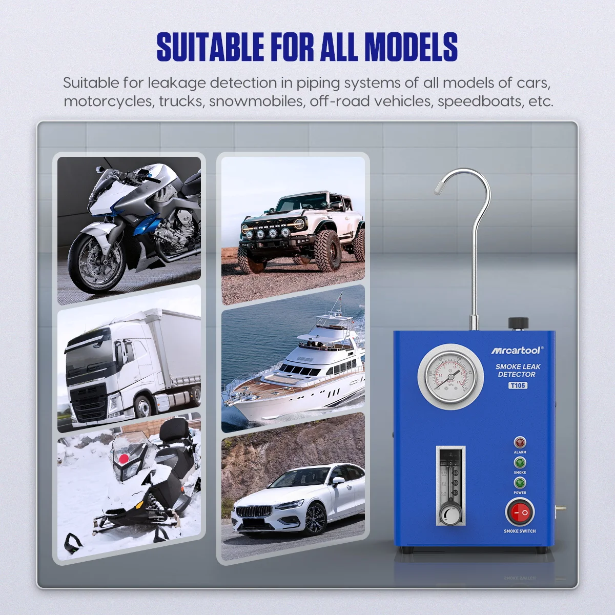 MR CARTOOL T105 سيارة آلة لصنع الدخان كاشف تسرب EVAP الأنابيب محلل تسرب المدمج في مضخة هواء PK AUTOOL SDT203 #5