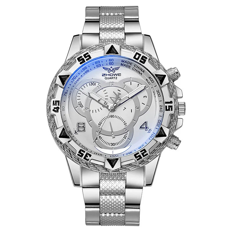Luxury Men\'s Quartz Watch Classic Business Men Wristwatch Large Dial Alloy Steel Strip Blue Light Three Eye Men\'s Quartz Watch