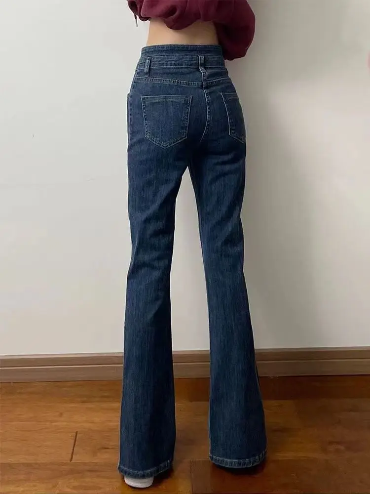 Mulher Jeans Y2K Flared Cintura Alta Fenda Jeans Coreano Moda Sping Verão Feminino Casual Flare Denim Pant Streetwear Calças U469