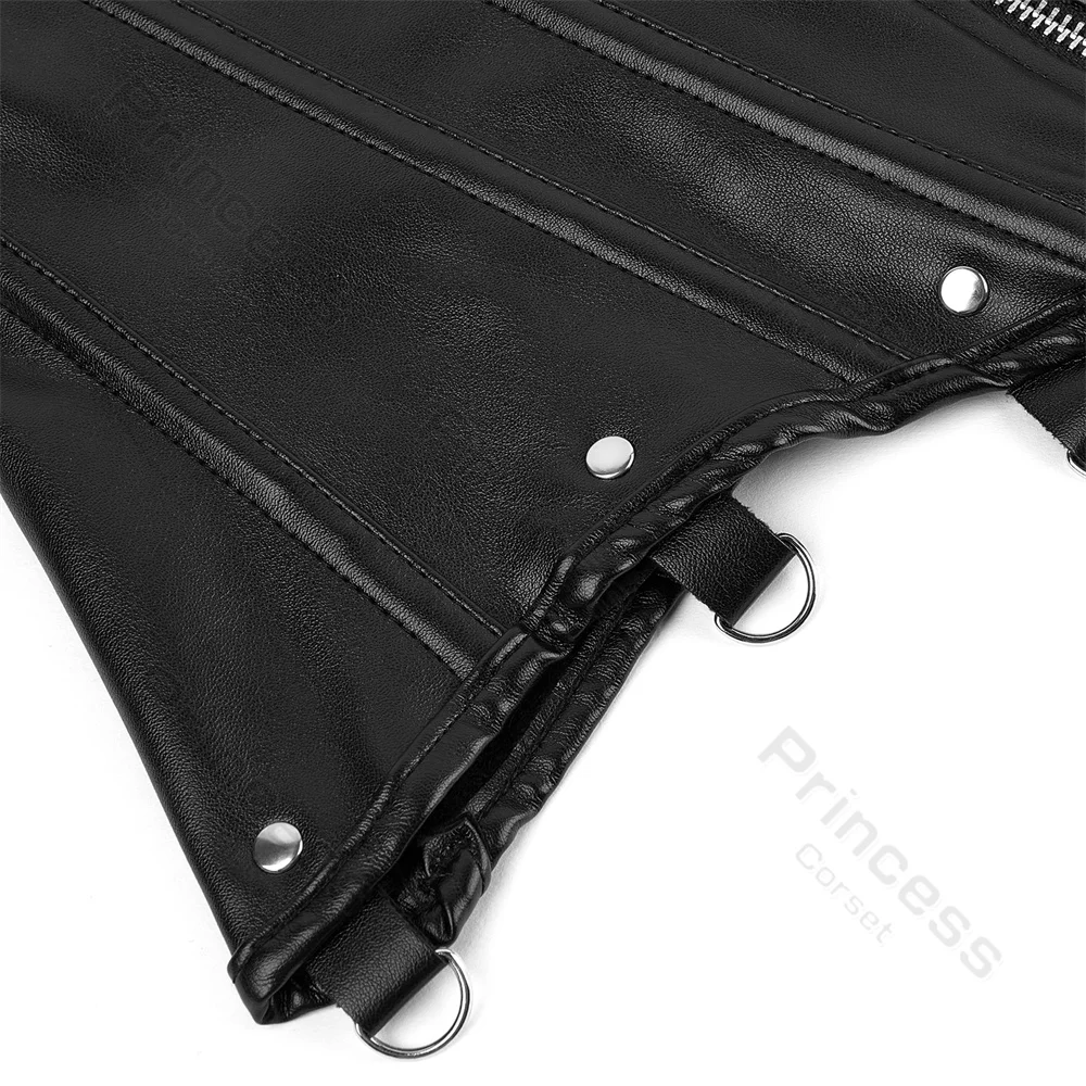 Faux Leather Corsets for Women Plus Size Gothic Corset Bustier Black Goth Costume Steampunk Corset Top Overbust Sexy Leather Top