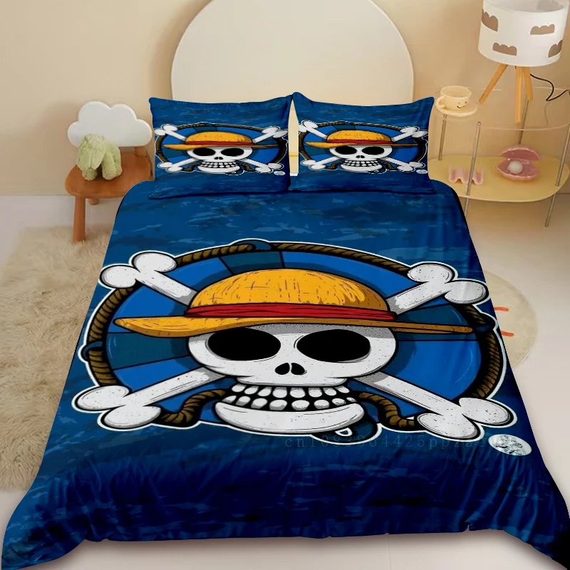 

3 шт., цельный пододеяльник, комплект постельного белья с рисунком Луффи, аниме, пододеяльник для декора спальни, подарки, мягкий и дышащий