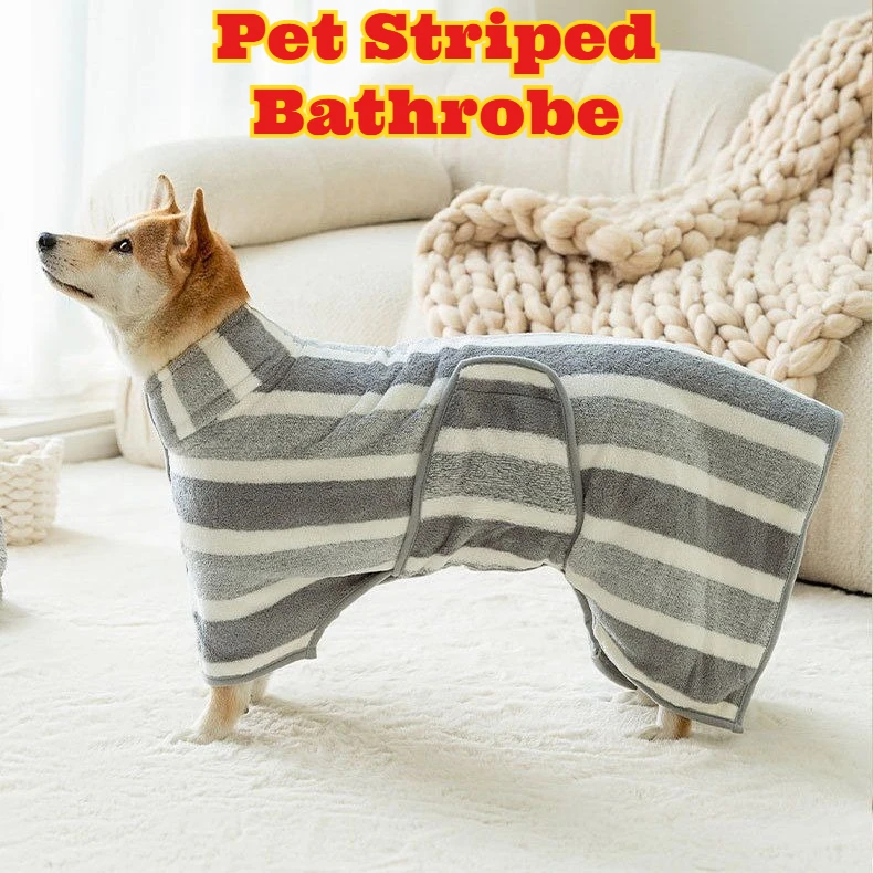 

Extra Large Striped Pet Robe Absorbent Quick Dry Dog Cat Bath Towel Soft After Bath Wrap Medium Large Dogs Corgi Shiba Drying