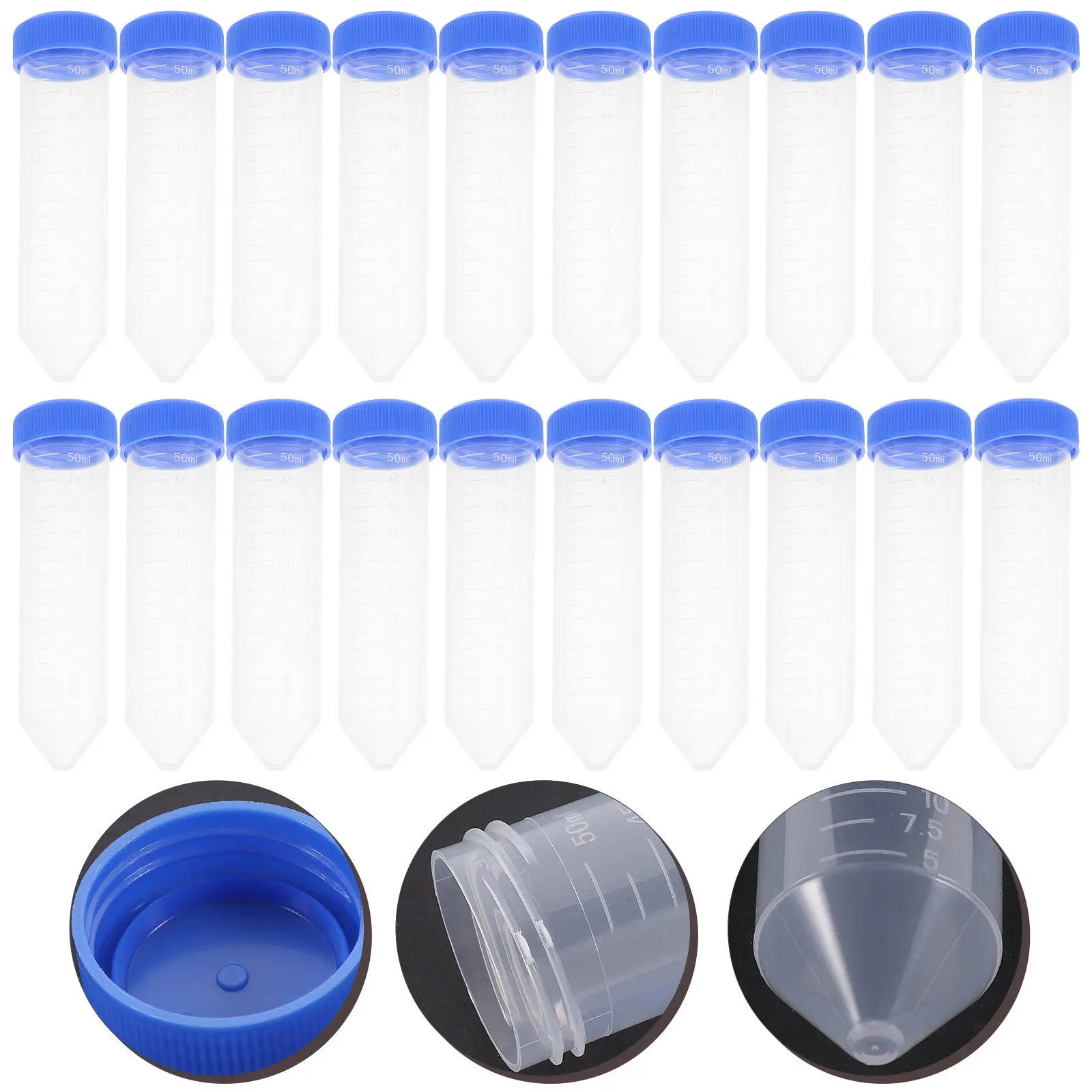 25Pcs Centrifuge Tubes 50Ml Plastic Screw Cap Transparent Leakproof Smooth Wall Scientific Research Liquid Sample Storage
