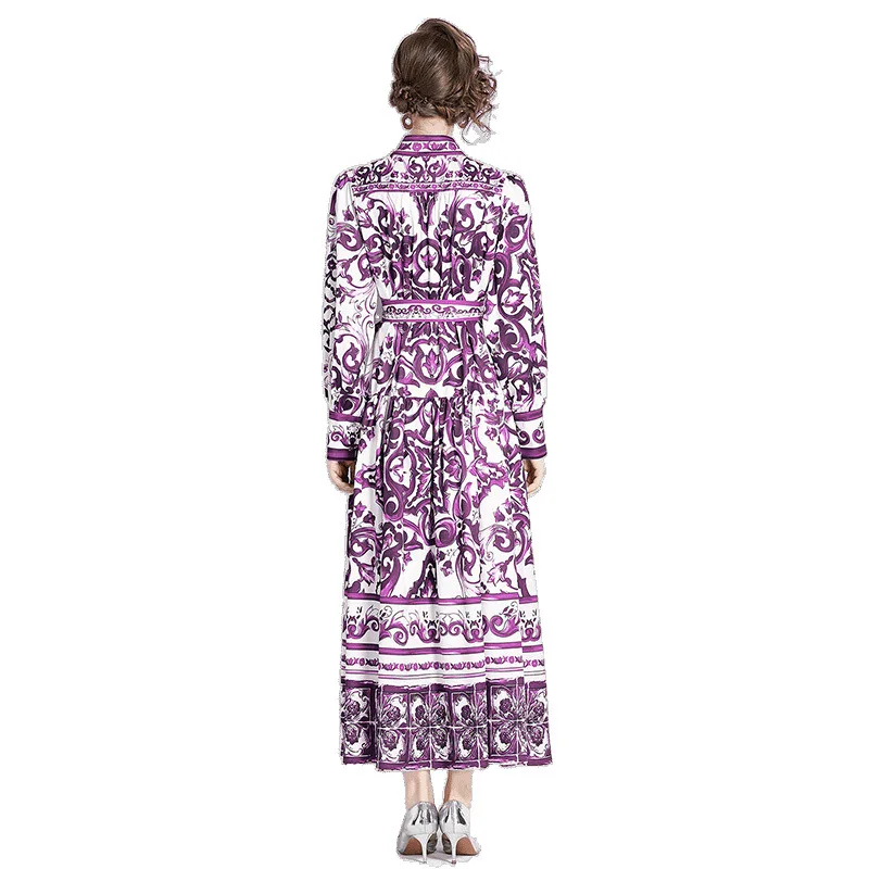 Faionable Court Sle Impresso Cercs Roxo Esmalte Botão Único Gola Inverno Thiened Feminino Dr Ordem Chinesa