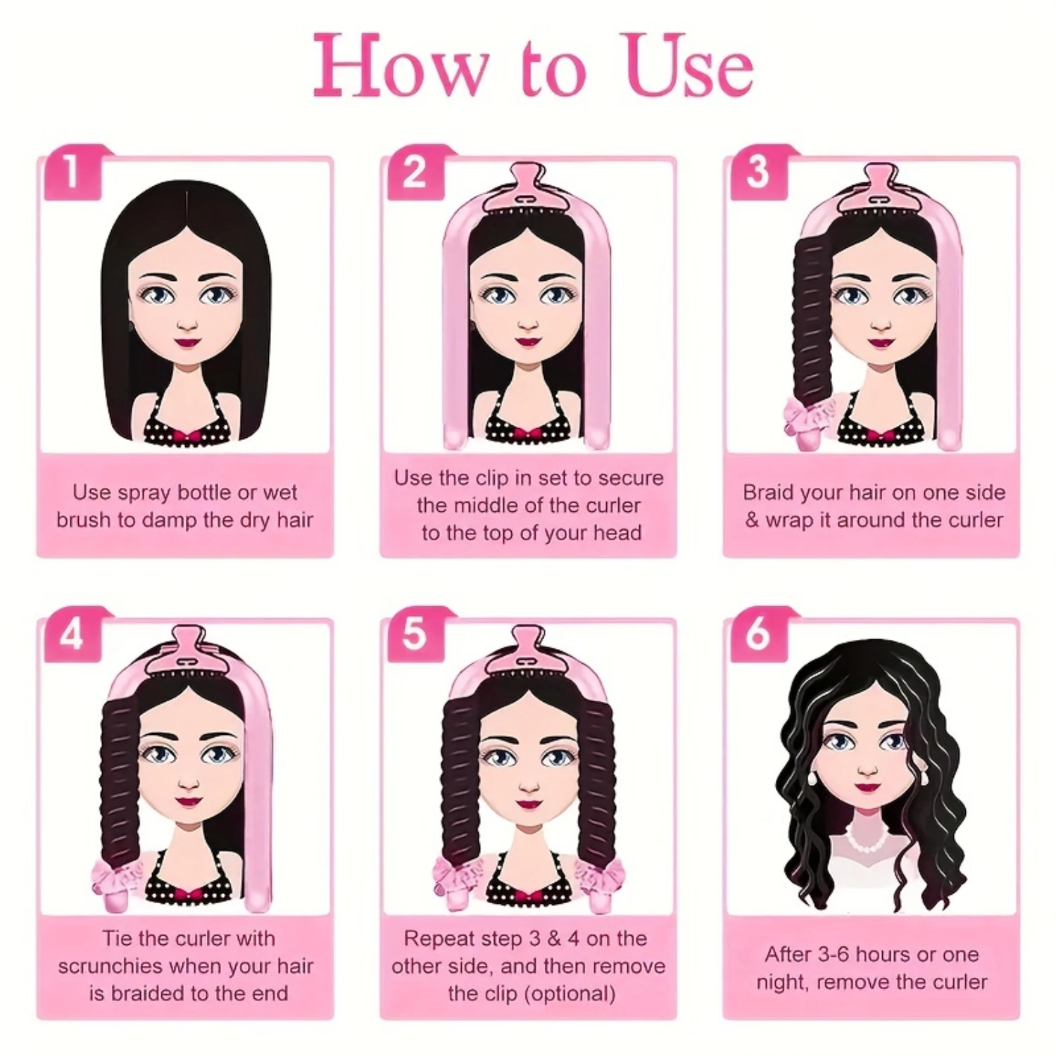 

4pcs/Set Heatless Hair Curling Rod Set - Effortless, Damage-Free Styling with Ponytail Holders, Hairpin, and DIY Tools - Soft He