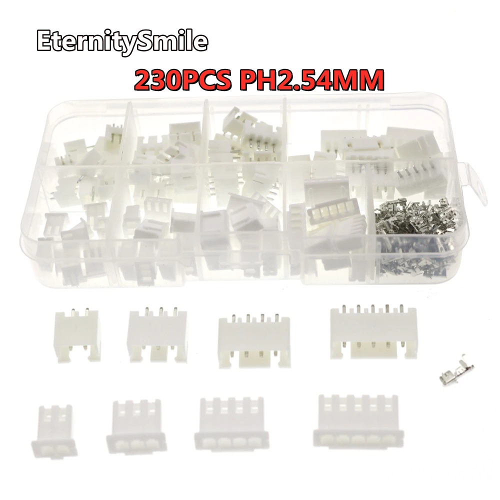 230pcs XH2.54 2p 3p 4p 5 pin 2.54mm Pitch Terminal Kit / Housing / Pin Header JST Connector Wire Adaptor PH Kits for 3D printer