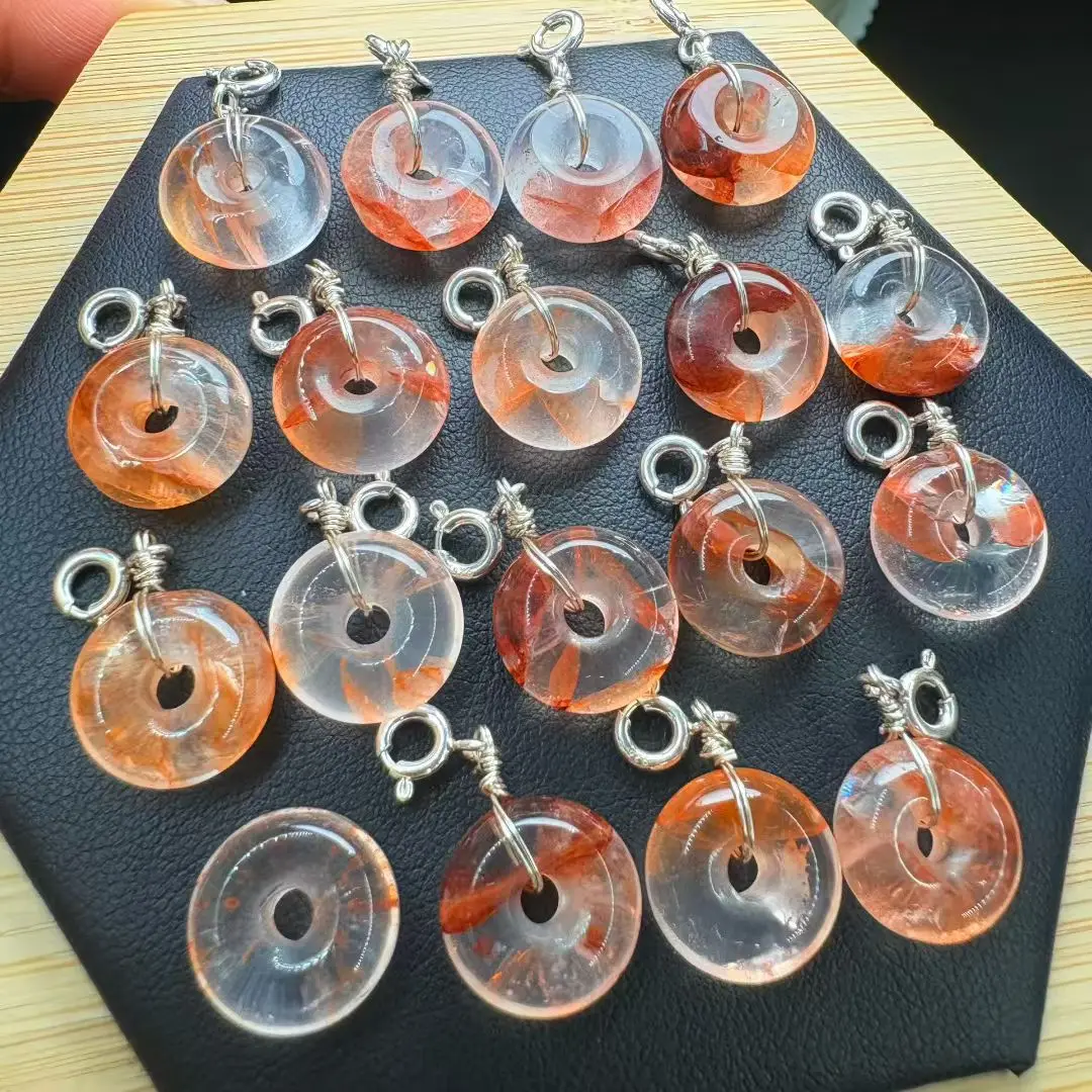 

1 Pc Fengbaowu Natural Red Hematoid Quartz Donut Pendant 925 Sterling Silver Reiki Healing Stone Jewelry Gift For Women Men