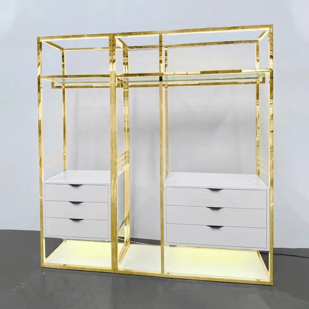 Porte-vêtements doré en acier inoxydable de qualité supérieure, présentoir métallique pour magasin de détail - Meilleures ventes