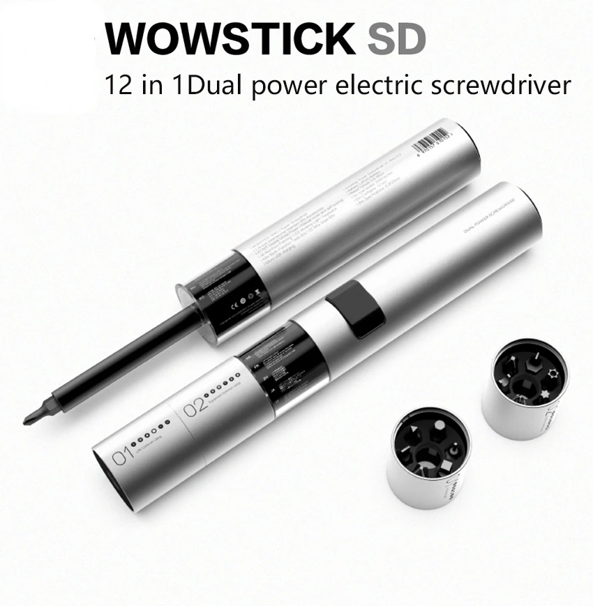 Wowstick 12 em Dupla Potência de Lítio Chave de Fenda Elétrica 3led Luzes Kit Driver Parafuso Recarregável Sucção Magnética um Botão
