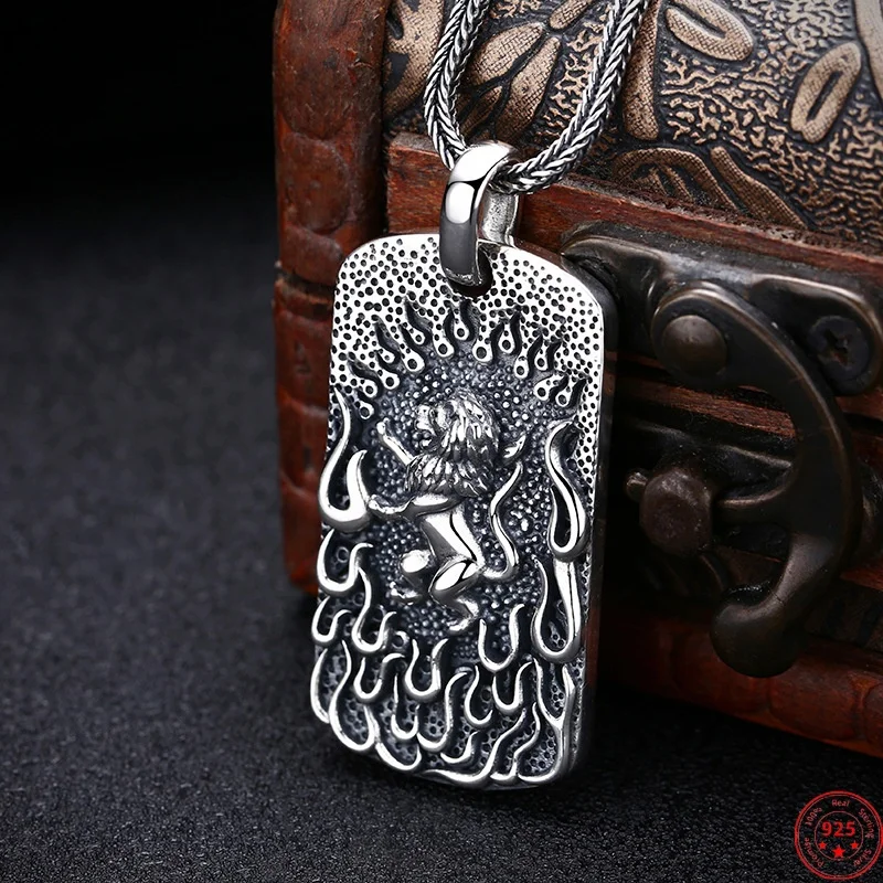 

S925 Sterling Silver Pendants for Men Women New Fashion The Lion King of Fire Pure Argentum Amulet Jewelry Free Shipping