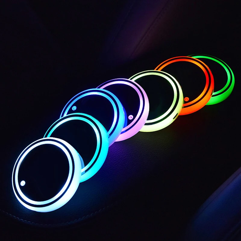 Luminous Car Water Cup Coaster Holder 7 Colorful RGB USB Charging Car Led Atmosphere Light For Universal Auto Accessories