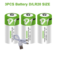 3PCS USB Rechargeable D Size Batteries LR20 Li-ion 1.5V 12000mWh with Type-C Cable for Gas Appliances