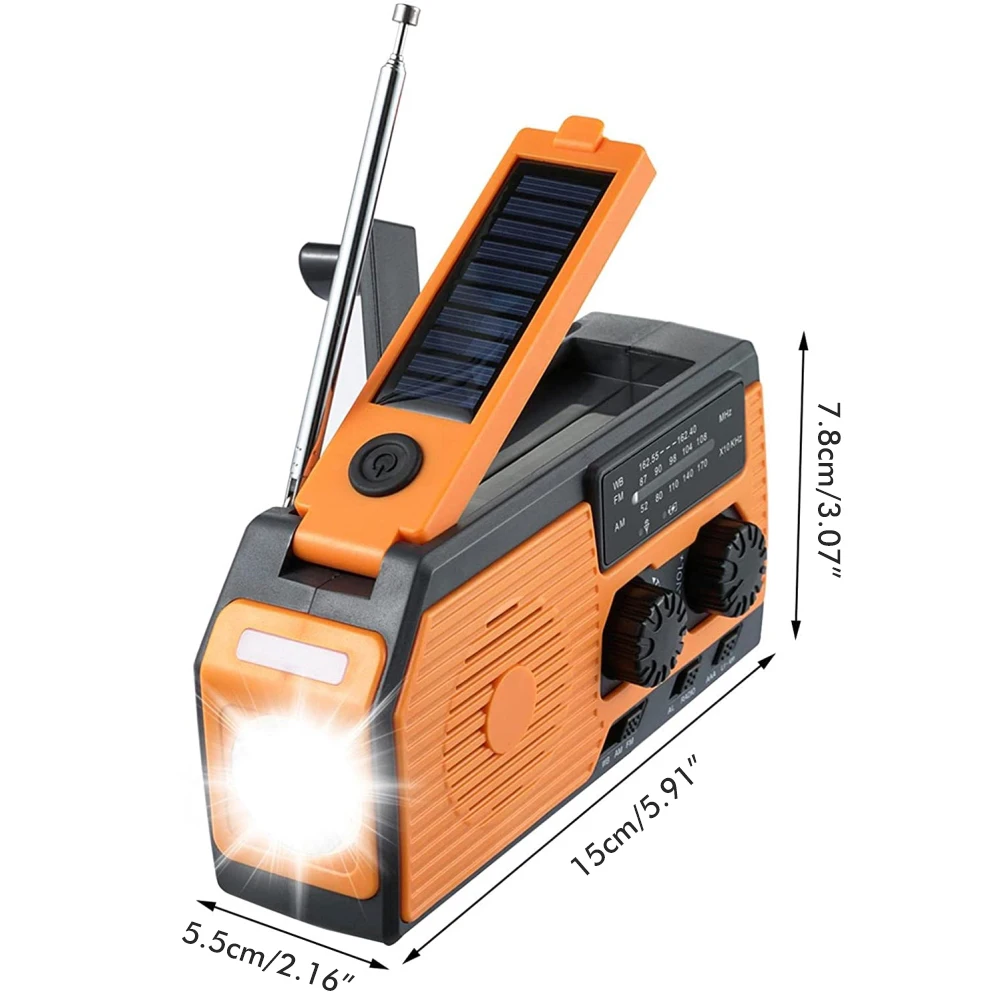 Solar & Hand-Crank Emergency NOAA Weather Alert Radio with 5000mAh Power Bank & LED Flashlight - Multi-Function Survival Tool
