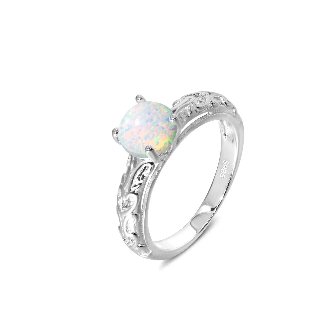 

Новинка 2023 года, женское кольцо из 100% стерлингового серебра 925 пробы, блестящий опал и уникальная резьба, романтическое сладкое для свадьбы, помолвки или повседневного использования