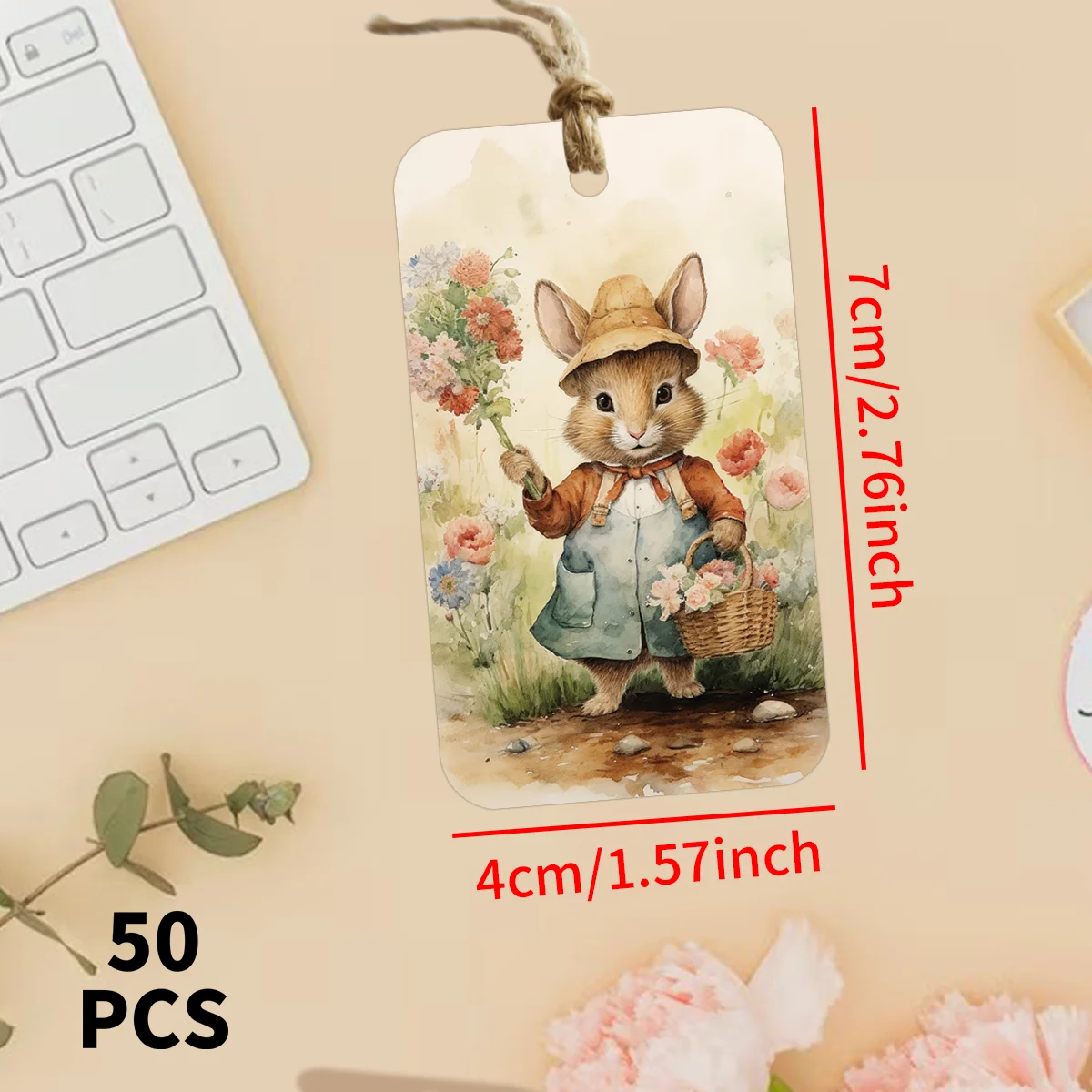 50 Stück lebendige Osterhasen-Geschenkanhänger mit Juteschnur, für Osterkorbdekoration, Frühlingsparty-Geschenke, DIY-Geschenkverpackungsetiketten – Detail 6